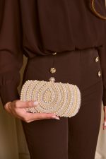 Tσάντα clutch με Πέρλες και Κρύσταλλα Σαμπανιζέ