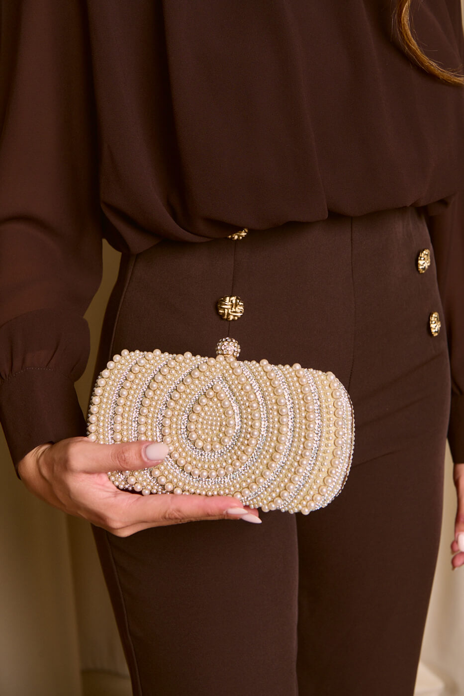 TS-1023-2 (1) Tσάντα clutch με Πέρλες και Κρύσταλλα Σαμπανιζέ