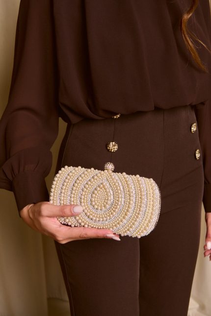 Tσάντα clutch με Πέρλες και Κρύσταλλα Σαμπανιζέ