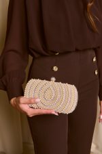 Tσάντα clutch με Πέρλες και Κρύσταλλα Σαμπανιζέ