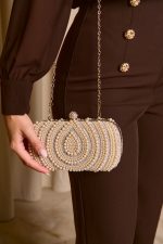 Tσάντα clutch με Πέρλες και Κρύσταλλα Σαμπανιζέ