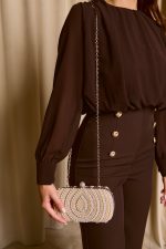 Tσάντα clutch με Πέρλες και Κρύσταλλα Σαμπανιζέ