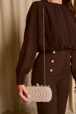 Tσάντα clutch με Πέρλες και Κρύσταλλα Σαμπανιζέ