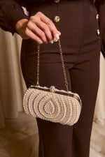 Tσάντα clutch με Πέρλες και Κρύσταλλα Σαμπανιζέ
