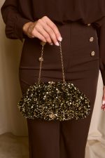 Tσάντα clutch με χρυσές παγιέτες μαύρη