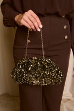 Tσάντα clutch με χρυσές παγιέτες μαύρη