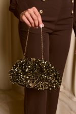 Tσάντα clutch με χρυσές παγιέτες μαύρη