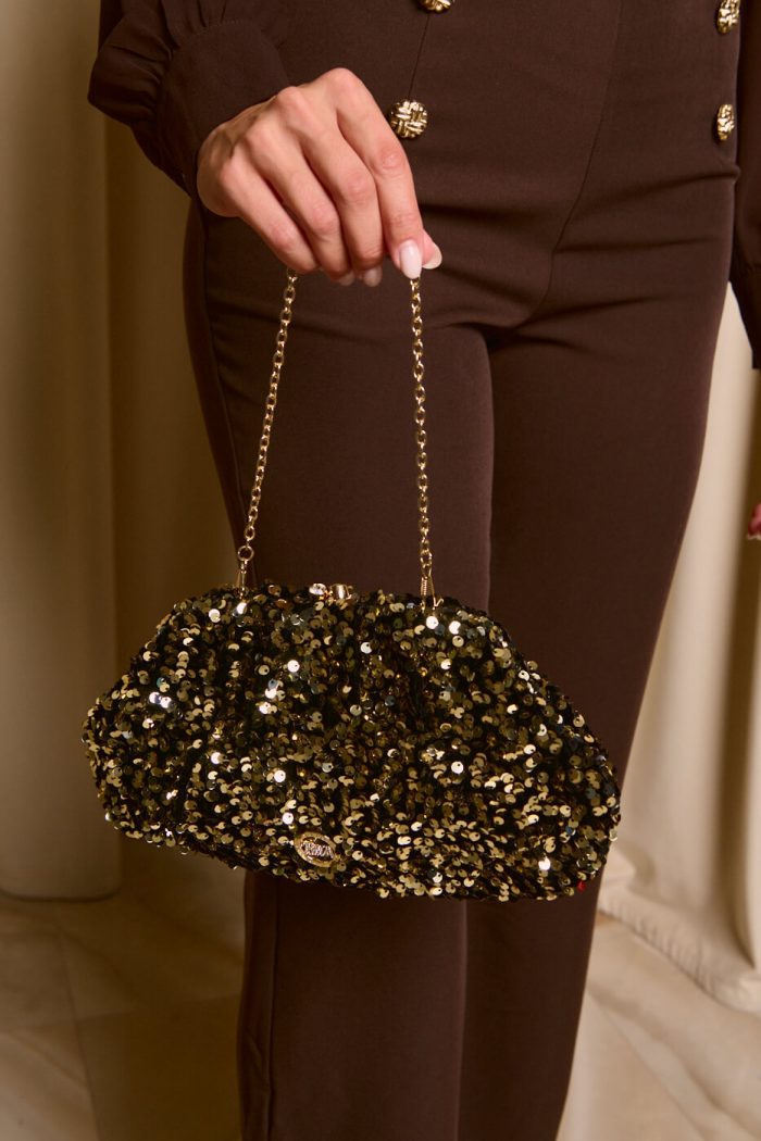 Tσάντα clutch με χρυσές παγιέτες μαύρη
