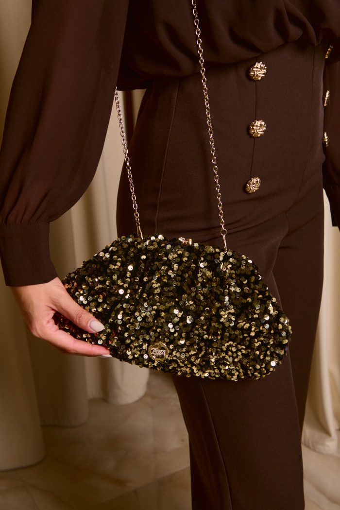 Tσάντα clutch με χρυσές παγιέτες μαύρη