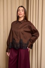 Πουκάμισο με σχέδιο δαντέλα στο κάτω μέρος σκούρο καφέ - Image 5