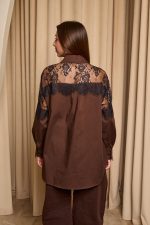 Πουκάμισο με σχέδιο δαντέλα στο πάνω μέρος σκούρο καφέ - Image 6