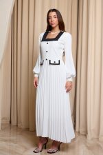 Φόρεμα maxi τύπου Chanel με πιέτες άσπρο - Image 3