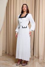 Φόρεμα maxi τύπου Chanel με πιέτες άσπρο - Image 4