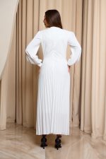 Φόρεμα maxi τύπου Chanel με πιέτες άσπρο - Image 5