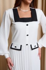 Φόρεμα maxi τύπου Chanel με πιέτες άσπρο - Image 6