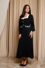 Φόρεμα maxi τύπου Chanel με πιέτες μαύρο - Image 4