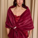 Γούνα συνθετική ετόλ με κόσμημα στρας βουργουνδί