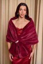 Γούνα συνθετική ετόλ με κόσμημα στρας βουργουνδί