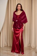 Γούνα συνθετική ετόλ με κόσμημα στρας βουργουνδί - Image 2