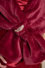 Γούνα συνθετική ετόλ με κόσμημα στρας βουργουνδί - Image 5