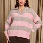 Πουλόβερ με ρίγες ροζ - πούρο