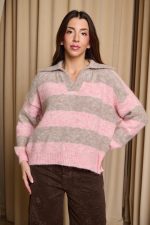 Πουλόβερ με ρίγες ροζ - πούρο