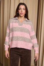 Πουλόβερ με ρίγες ροζ - πούρο - Image 3