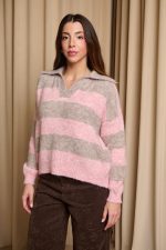 Πουλόβερ με ρίγες ροζ - πούρο - Image 4