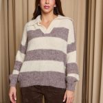 Πουλόβερ με ρίγες εκρού - πούρο