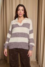 Πουλόβερ με ρίγες εκρού - πούρο