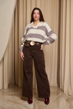 Πουλόβερ με ρίγες εκρού - πούρο - Image 2