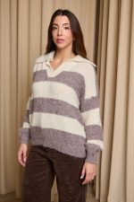 Πουλόβερ με ρίγες εκρού - πούρο - Image 4