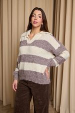 Πουλόβερ με ρίγες εκρού - πούρο - Image 5