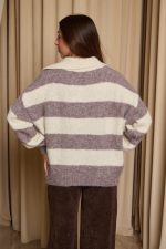 Πουλόβερ με ρίγες εκρού - πούρο - Image 6