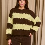 Πουλόβερ με ρίγες καφέ - κίτρινο