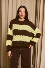 Πουλόβερ με ρίγες καφέ - κίτρινο