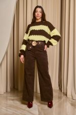 Πουλόβερ με ρίγες καφέ - κίτρινο - Image 2