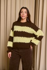 Πουλόβερ με ρίγες καφέ - κίτρινο - Image 4