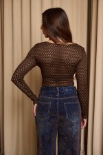 Μπλούζα κορσές πλεκτή καφέ - Image 6