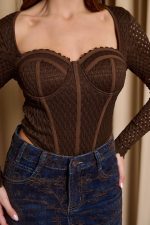 Μπλούζα κορσές πλεκτή καφέ - Image 7