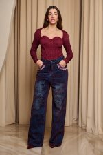 Μπλούζα κορσές πλεκτή βουργουνδί - Image 2