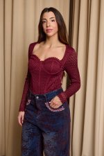 Μπλούζα κορσές πλεκτή βουργουνδί - Image 4