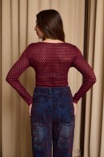 Μπλούζα κορσές πλεκτή βουργουνδί - Image 6