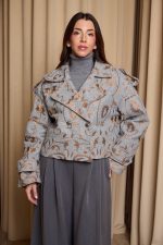 Τζάκετ με χρυσά κεντήματα γκρι