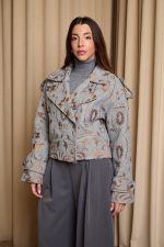 Τζάκετ με χρυσά κεντήματα γκρι - Image 5