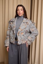 Τζάκετ με χρυσά κεντήματα γκρι - Image 6