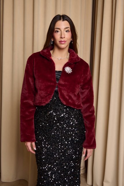 Γούνα συνθετική crop βουργουνδί