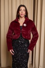 Γούνα συνθετική crop βουργουνδί - Image 2