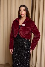 Γούνα συνθετική crop βουργουνδί - Image 3