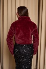 Γούνα συνθετική crop βουργουνδί - Image 4